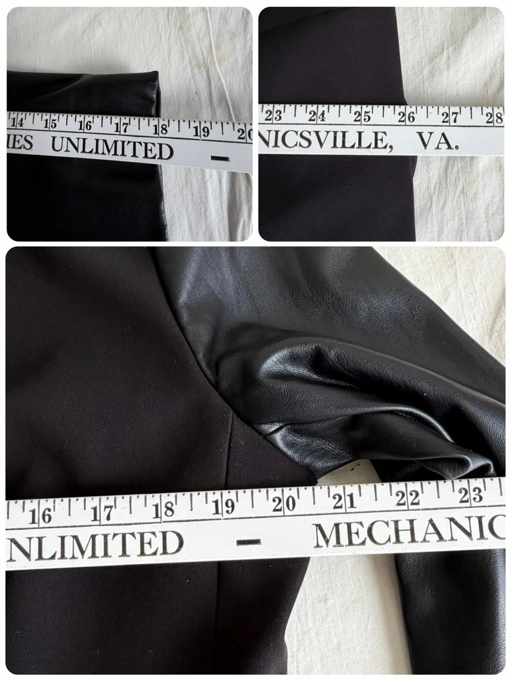 DKNY Black Mixed Media Blazer Jacket with Faux Leather Sleeves
